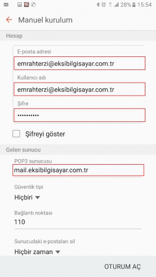 Android Outlook Ayarları